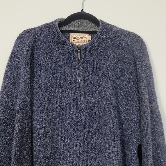 Woolrich Mens Wool 1/4 Zipper Sweater Size L Navy Blue Outdoor Warm Winter - Picture 2 of 11